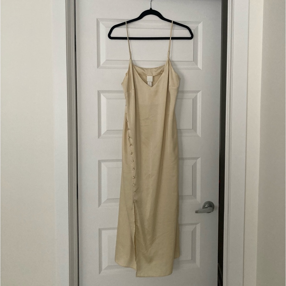 H&M Cream Slip Maxi Dress with Side Button Detail